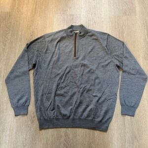 Peter‎ Millar Sweater Mens XL Gray Merino Wool Quarter Zip Mock Neck Pullover